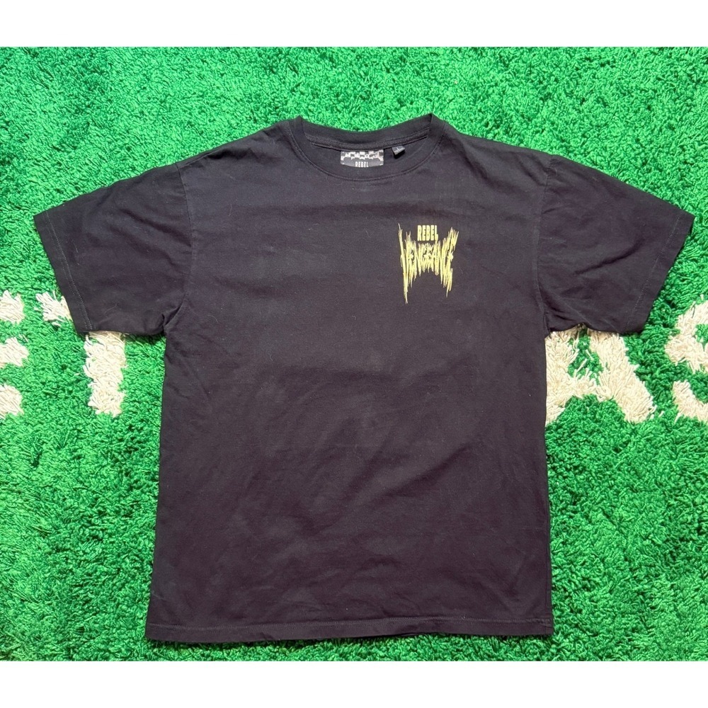 Rebel Vengeance Black Graphic T-Shirt Angel Art Back Print Large‎